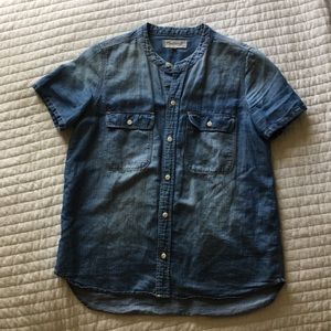Light denim collarless shirt from Madewell.